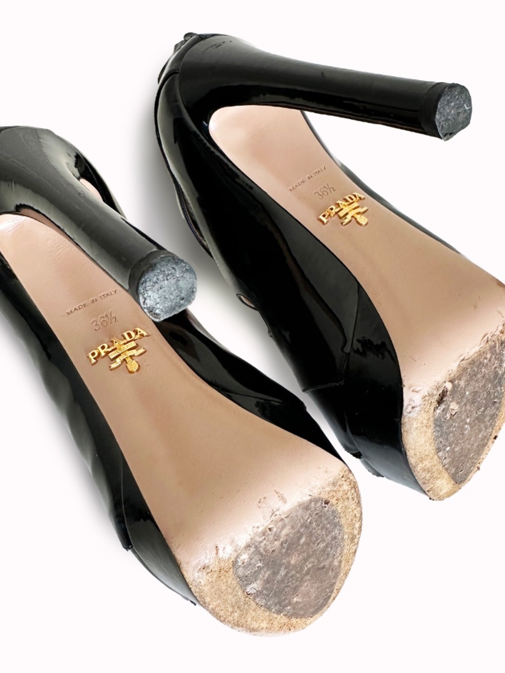 Prada Milano Vintage Black Patent Cutout Platform Peep-Toe Heels Size EU 36.5 - Picture 13 of 13